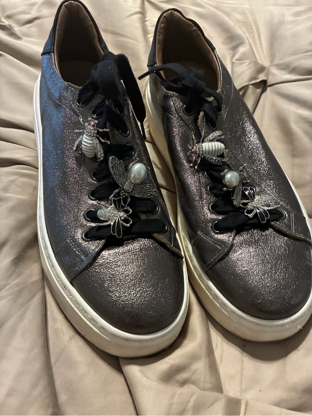 Michele Lopriore Milano Women's Platinum Bee-Embellished Platform Sneakers 39